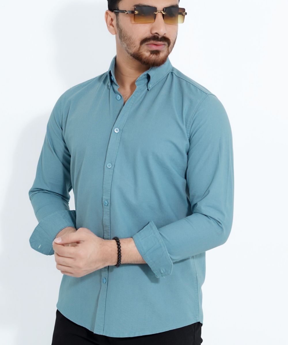 Signature Light Petrol Blue Oxford Shirt For Men's