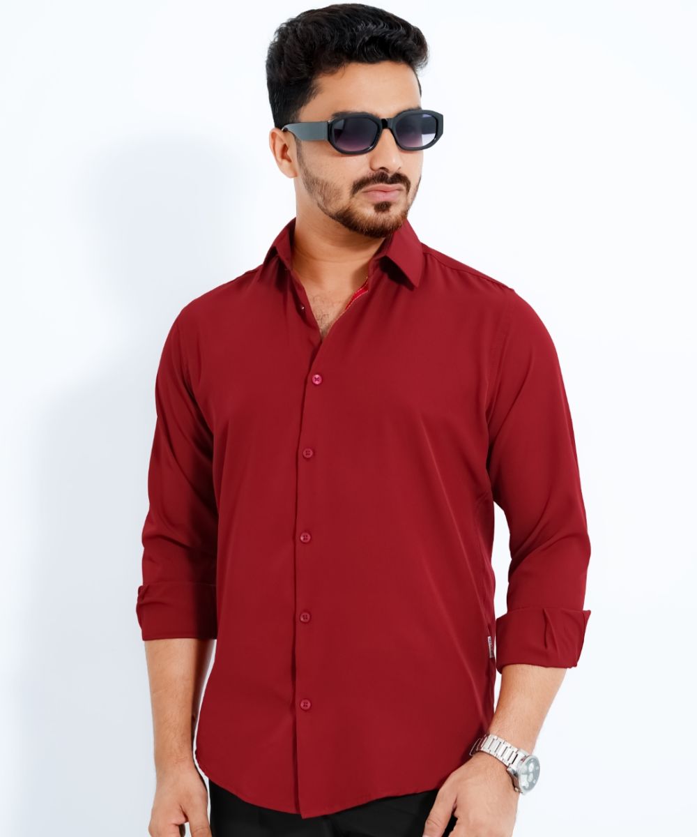 Marron China Micro Stretchable Solid Shirt For Men's